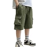 [Maeau] キッズ ダンス 5分丈 ショットパンツ 短パン 通学 夏 子供 吸汗 ショートパンツ ポケット カーゴパンツ グリーン 160