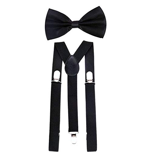 RR DesignSuspender for Kids- Adjustable,Y Back with velvet pre-tied neck bow tie, Black, 4 Years-8 Years