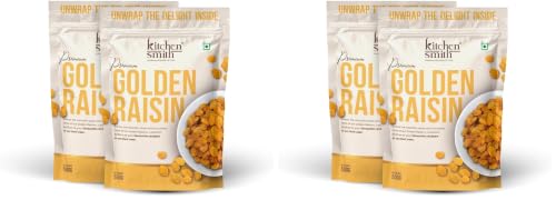 Image of KitchenSmith Golden Raisin Seedless - Pack of 4 (500gm Each) | Dakh, Indian Kishmish, Raisins | Premium Long Raisins & Naturally Sourced Dry Fruits