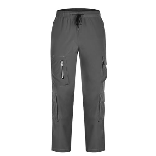 Cargo Pants for Men Casual Drawstring Elastic Waist Wide Leg Pant Comfy Work Trouser Dress Pant with Multi Pockets2