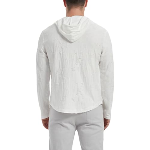 Men's Linen Shirts with Hooded Long Sleeve Casual Summer Beach Hippie Shirt Lightweight Quick Dry Athletic Tee Top3
