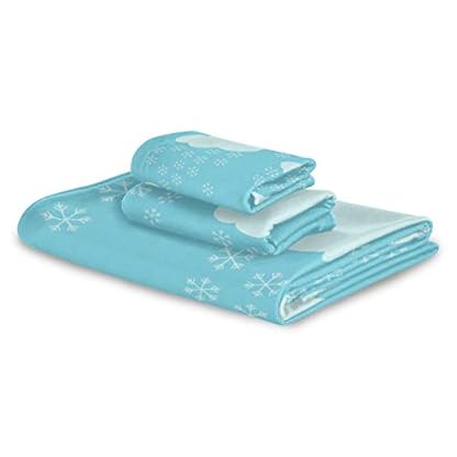 FANTAZIO Premium Handtücher Set Blau Schneeflocke Wolke Muster Waschlappen Badetuch Tuch Tuch Tuch Tuch Tuch Tuch Set 3-teilig – Bild 3