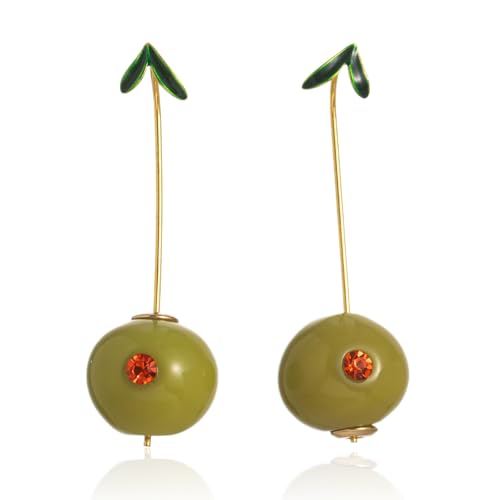 Statement Olive Earrings for Women, Olive Green Earrings with Gold Stem, Lightweight Asymmetrical Fruit Drop Jewelry, Chic Espresso Martini Earrings for Fun Party Decor Accessories