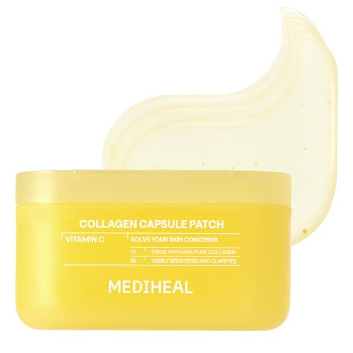 Image of MEDIHEAL Vitamin C Collagen Capsule Eye Patches (60 Count) Radiance & Glow | with Encapsulated Vitamin C | Puffy Eyes & Dark Circles | 70mm Wide Patch | 0.00 Irritating | Korean Hydrogel Under Eye Patch