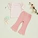 Demdzq Toddler Baby Girl Summer Clothes Striped Ruffles Short Sleeve T-Shirt Top Elastic Flare Pants Infant Spring Clothes (Cute Pink, 2-3T)