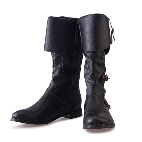 DUNHAO COS Men's Faux Leather Medieval Boots Viking Pirate Costume Boots Renaissance Faire Cosplay Shoes- Black US 6.5-7/CH 38 by DUNHAO COS - Image 3