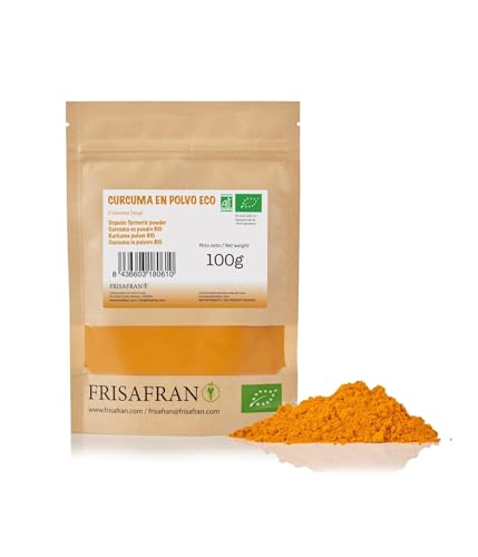 FRISAFRAN | Curcuma Bio en Poudre 100g | Épice | couleur saveur et arôme | végétalien | En poudre | biologique | Curcuma-moulu | sans gluten | Nourriture...