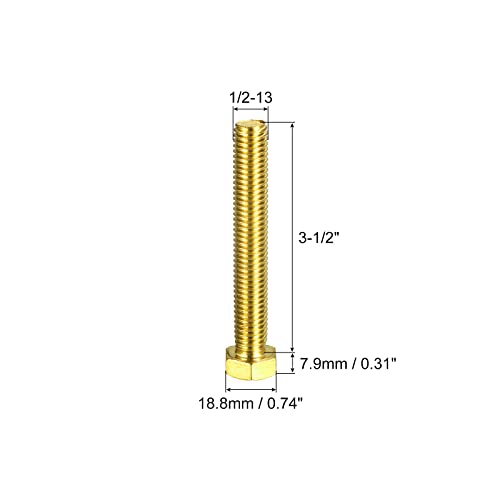 Image of uxcell Brass Hex Bolts, 1 /2-13x3-1 /2 1pcs Fully Thread Grade 4.8 Solid Brass Hexagon Head Bolt Machine Screws for Machinery