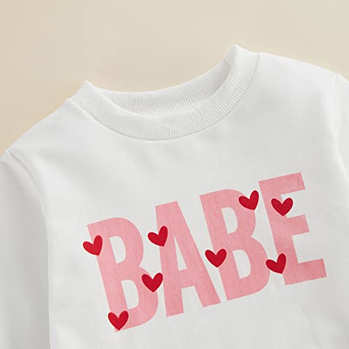Amiblvowa Baby Girl Valentines Day Outfit Babe Love Heart Pullover Sweatshirt Red Tutu Mini Skirt Set Newborn Infant Clothes (Red Long Sleeve, 12-18 Months) #TOP2