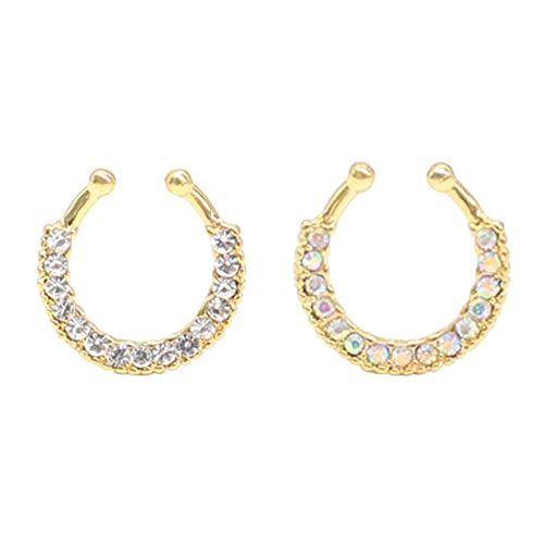 Flechazo 2 Piezas Colorido CZ Nariz Anillo Falso Septum Nariz Anillos Aros Diamante Imitación Non Pierced Clip Acero Quirúrgico, 4 Opciones Cover