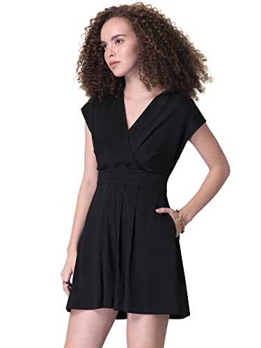 Image of FabAlley Women Black Wrap Self Tie Dress