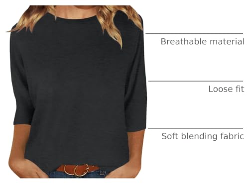Image of JomeDesign Womens Tops 3 /4 Sleeve Shirts Round Neck Loose Casual Blouses Floral Print Tshirts