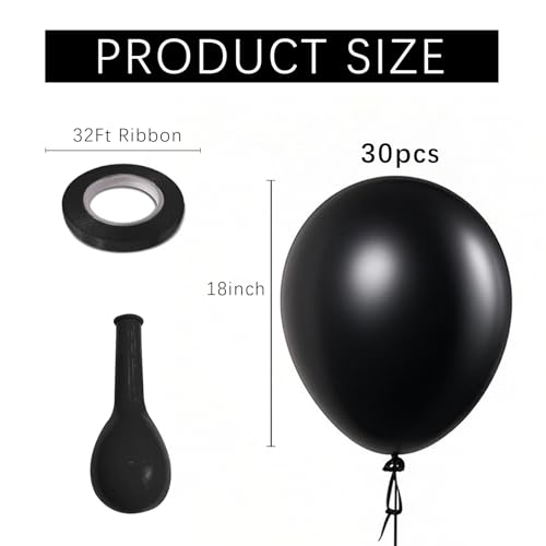 Image of Black Balloons Party Decorations 30 Pack 18 inch Round Halloween Latex Balloons for Black Themed Wedding Graduation Anniversary Birthday Party Backdrop Decorations