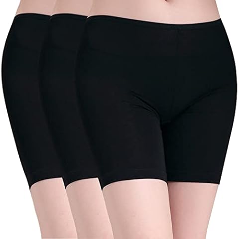 2 Pairs Womens Basic Long Brief Anti Chafing Cotton Shorts Long Leg Knickers Ladies Soft Boxer Shorts Underwear (BK+BK+BK-style2) Cover