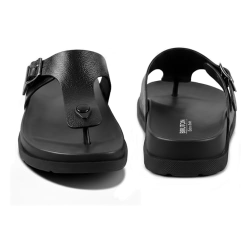 Image of BRUTON Men's STRIVO-1141 Wedge Sandals | Adjustable Buckle Toe Ring Comfort Sandals | Lightweight Cushioned Footbed | Anti-Slip Casual Outdoor & Daily Wear Footwear | Black