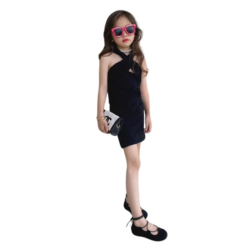 MIPPO® Black Girls’ Dress with Chest Design – Soft and Comfortable All Day Kids’ Casual Dress