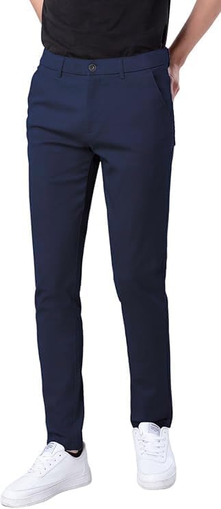 Plaid&Plain Men's Skinny Stretchy Khaki Pants Colored Pants Slim Fit Slacks Tapered Trousers Navy Blue 40W x 30L