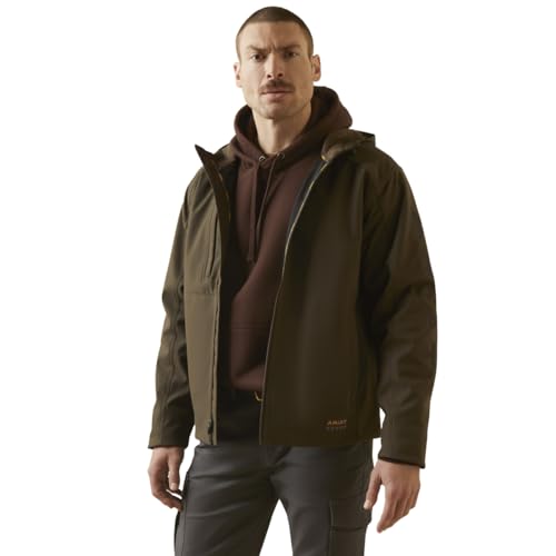 Image of ARIAT Men's Rebar Stretch Canvas Softshell Hooded Logo Jacket