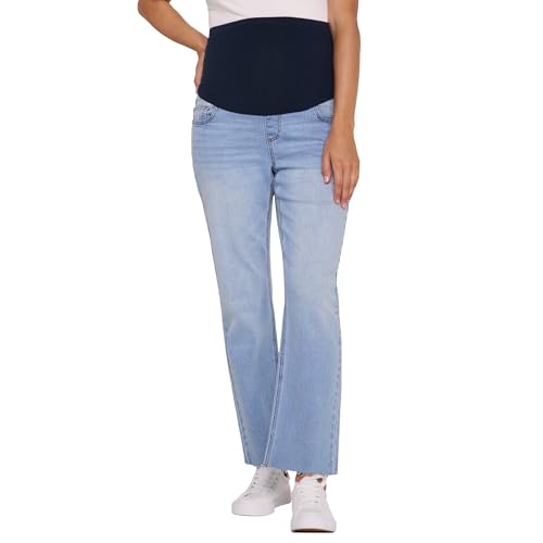 Motherhood Maternity Women's Secret Fit Over The Belly Slim Straight Leg Denim Pregnancy Jeans, Light Wash, X-Large