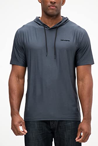 Devops Men's 3 Pack Hoodie Short Sleeve Fishing Hiking Running Workout T-Shirts (Large, Black/Charcoal/Navy) #TOP3