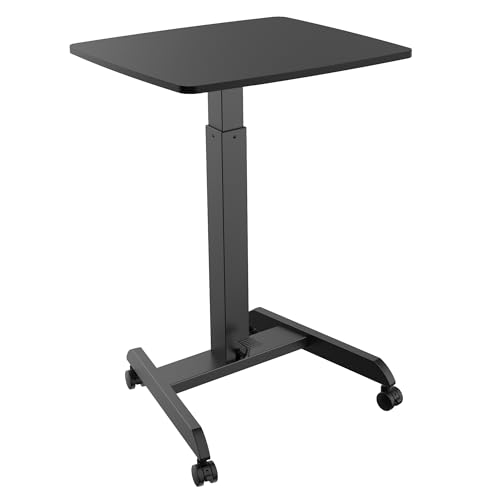 Image of Mount-It! Rolling Laptop Desk Adjustable Height (29.6 inch-44.2 inch), Mobile Workstation Cart with 23.6 inch x 20.5 inch Desktop, Small Sit-Stand Desk for Home, Office, or Classroom in Black