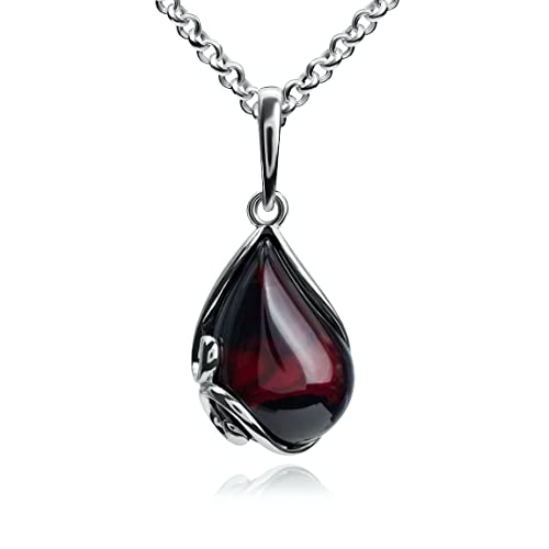 Ian and Valeri Co. Collier pendentif ambre cerise noir argent