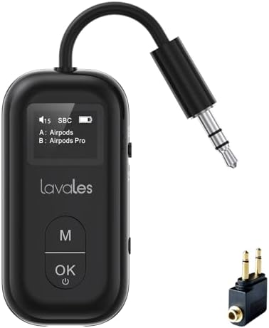 Lavales Adaptateur émetteur-récepteur Audio Sans Fil Bluetooth 5.3 Pour Avion, Salle De Sport, Téléviseurs, Consoles De Jeu, Voiture, PC, Chaîne Stéréo, Prise Jack 3,5 Mm, Adaptatif/faible Latence
