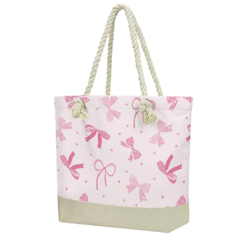 Fokongna Beach Bags Waterproof Sandproof Tote Bag Pink Bow Travel Bags for Women by Fokongna - Used condition - US$7.67
