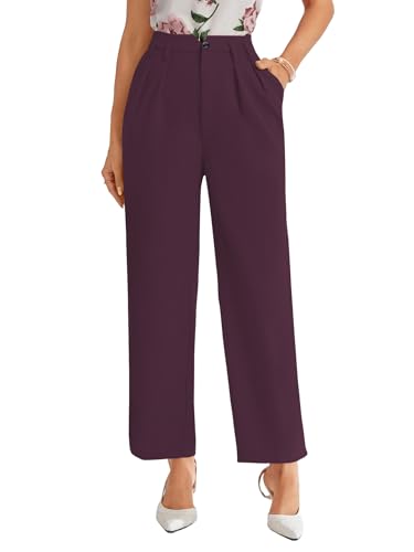 Image of Shasmi Women's High Waist Pleated Straight Leg Trousers - Elegant Solid Color Work Pants with Pockets, Casual Office Wear Polyester Blend Wide Leg Suit Pants (Trouser 235)