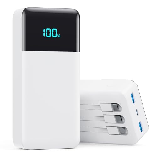 Image of Portable Charger 50800mAh Power Bank with 3 Built in Cables,25W PD QC4.0 Fast Charging USB C Battery Pack,6 Outputs 2 Inputs Travel Essentials Phone Charger for iPhone 17 /16 /15,Google,Android,White