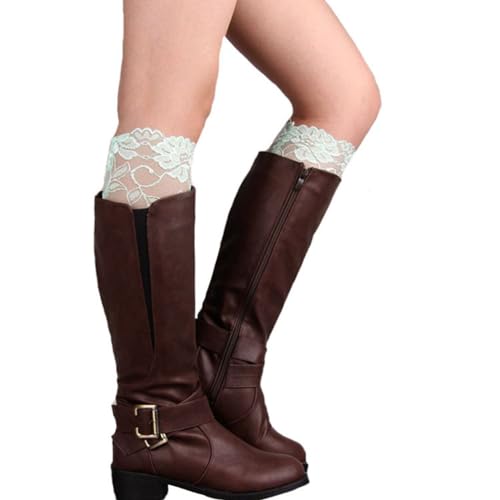 mollensiuer 2 Pairs Stretch Lace Boot Cuffs Leg Warmers Socks Topper Cuff for Women, White