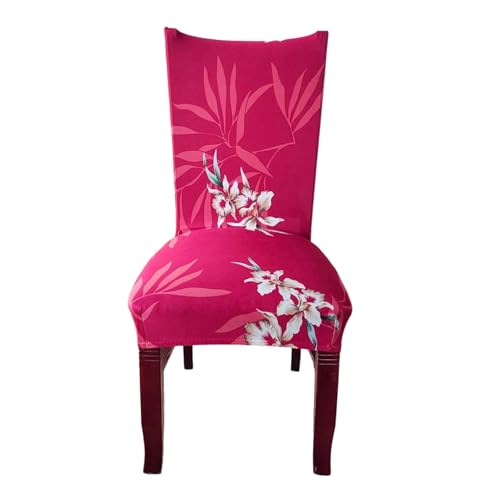 Image of Styleys Chair Covers for Dining Room, Stretch Dining Chair Cover, Washable Spandex Kitchen Chair Slipcovers (Set of 1, Red White Lilly, SD3223)