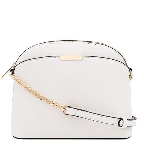 FashionPuzzle Bolsa transversal Saffiano pequena com alça de corrente, Branco, One Size