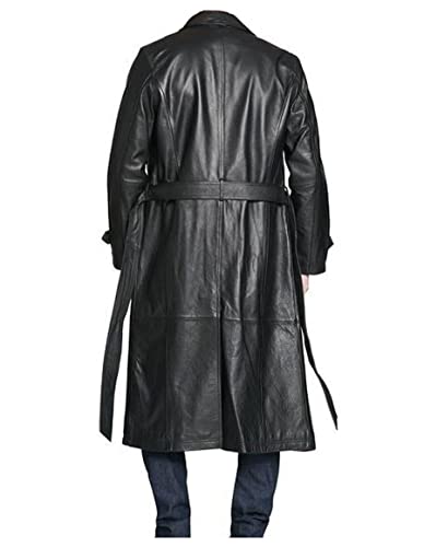 Men’s Premium Black Leather Full Length Trench Coat Lapel Collar Classic Design Coat3