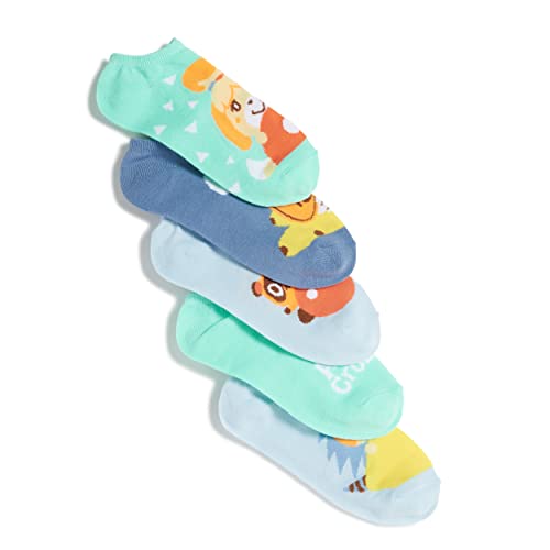 Nintendo Womens Animal Crossing 5 Pack No Show Casual Sock, Blue Turq Multi, 9 11 Us #TOP3