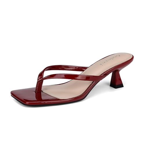 Image of Goderci Kitten Flip Flop Thong Low Heels for Women Square Open Toe Slip On Heeled Sandals