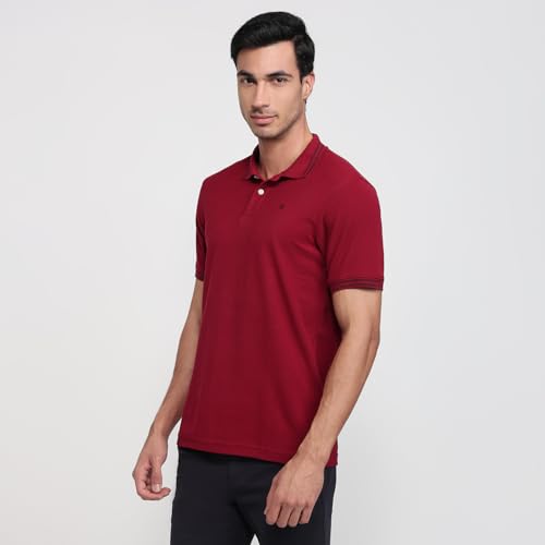 Image of Raymond Men Modern Fit Solid Pattern Pure Cotton Polo Neck Half Sleeve Casual T-Shirt