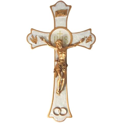 Holy Mass Wall Crucifix Wedding Rings Religious Cross for Marriage 8 Inches Cover