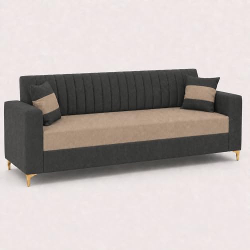 Image of FURNY Signature Regalia 3 Seater Sofa Set | Boston Fabric | 40D Foam + Zigzag Spring | 3-Yr Warranty (Ash Grey & Warm Beige) | Modern Living Luxury Sofa Set for Home, Office & Hotel Spaces
