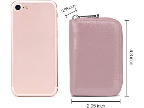 Image of VOGARD Unisex RFID Blocking Leather Card Holder Wallet with Zip Closure | 12 Card Slots & Cash Pocket | Compact Accordion Credit Card Organizer for Men & Women (Pink)