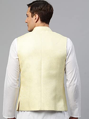 Image of MANQ Men Fawn Woven Jaquard Silk Nehru Jacket