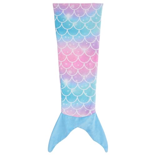 Mermaid Tail Blanket for Kids, Soft Wearable Mermaid Tail Blankets,Super Plush Flannel Sleeping Snuggle Blanket Gifts for Girls 4~12 Year (Blue Colorful)