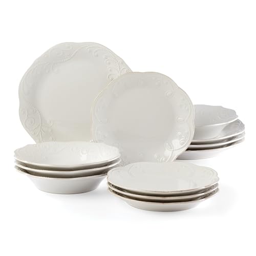 Image of Lenox 890951 French Perle 12-Piece Plate & Bowl Dinnerware Set White