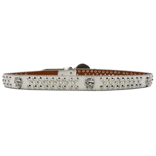 Popular Skull Snaps Buckle Belt for Pants Rhinestones Rivet Studded Belt for Jeans Pants Adult Unisex Waist Accessories3