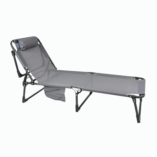 Nexos Trading Sonnenliege mit Kopfkissen GRAU GESTREIFT Klappliege...
