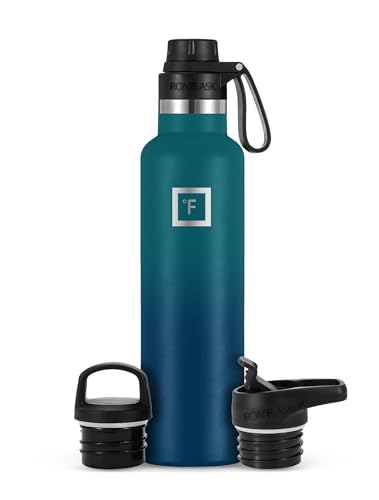IRON °FLASK Camping & Hiking Hydration Canteens - 3 Lids (Narrow Spout Lid) Leak Proof Vacuum Insulated Stainless Steel - Hot & Cold Double Walled Sports Water Bottle - Dark Night, 24 Oz