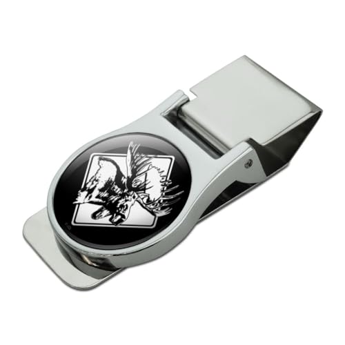 Moose Head Sign Illustration Satin Chrome Plated Metal Money Clip