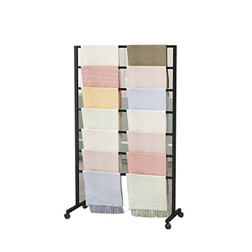 UWYTGF Freestanding Metal Scarf Display Stand with Wheels,Modern Blanket Shawl Fabric Commercial Island Stand,Double Sided Scarf Rack Sheets Belt Suit Pants Hanging Rack,for BOU,Black,100Cm