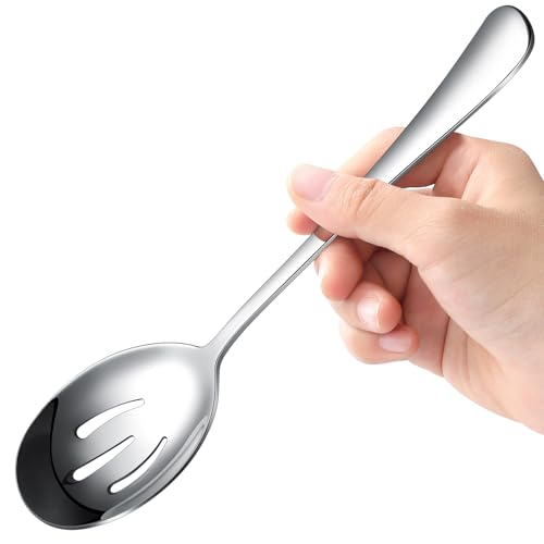 Serving Spoons 8.7 Inches Slotted Serving Spoon Large Cutlery for Catering Buffet, Mirror Polished, Dishwasher Safe, 4 Pieces