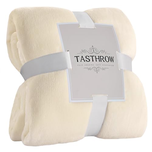 TASTHROW Cremeweiß Kuscheldecke Flauschig Decke Fleecedecke 130x150cm, Kuschlige Weiche Warme Decken, Wohndecke Sofa Decke für Zimmer Deko, Wohn- & Kuscheldecken